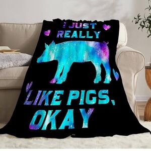 Black Blanket with Blue Pig Design 50 by 40 Christmas gift idea